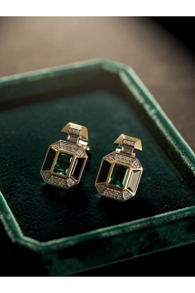 ayoljewelry Gold Green Jewelled Steel Earrings