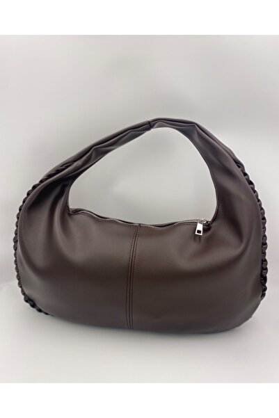 Marvelis Geantă mare pentru mână și umăr pentru femei Marsen Bitter Brown împletită