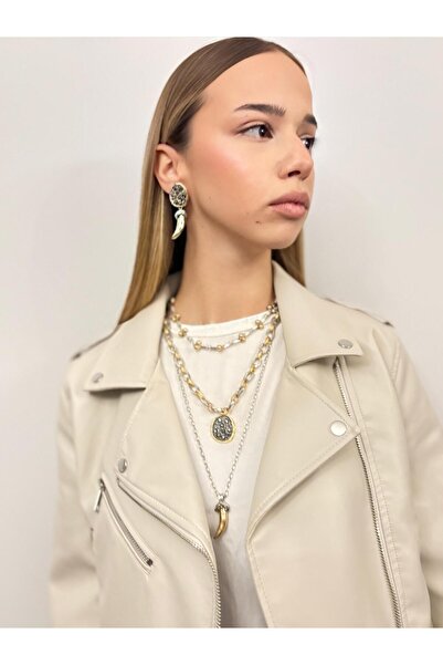 LYRA OFFİCİAL ZA - Çok Katmanlı Fildişi detaylı Taşlı Etnik Kolye Kombin