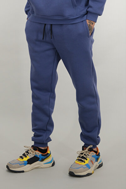 Souris Ανδρικό παντελόνι φούτερ Indigo Relaxed Fit 3 κλωστών Σ επένδυση fleece Χοντρό ύφασμα