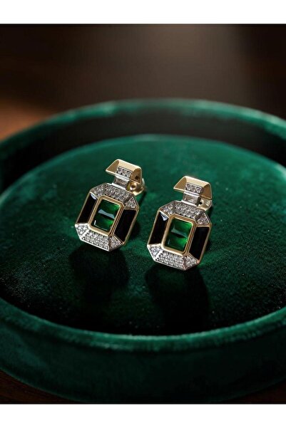 ayoljewelry Gold Green Jewelled Steel Earrings