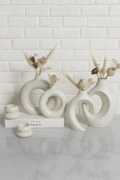 Zigzag Home Dekoratif 6 Parça Vazo ve Mumluk Seti /Halka vazo,Sevgili Vazo, T...