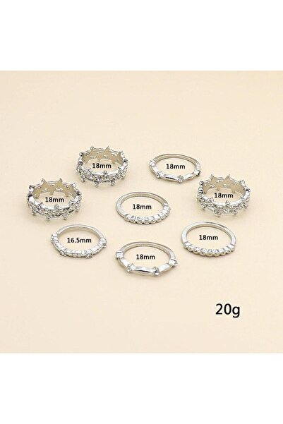 Pursehuit Set de 8 inele, argintii cu pietre, Buster C2