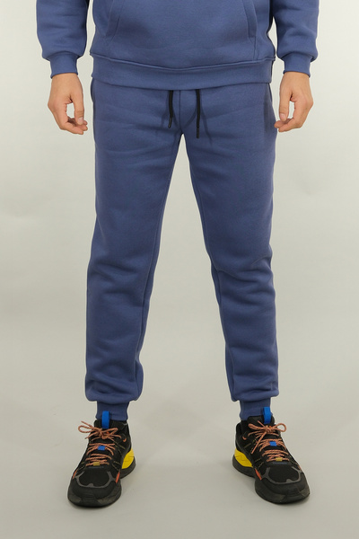 Souris Erkek İndigo Eşofman Altı Rahat Kesim 3 iplik Şardonlu İpli Ribana Bel