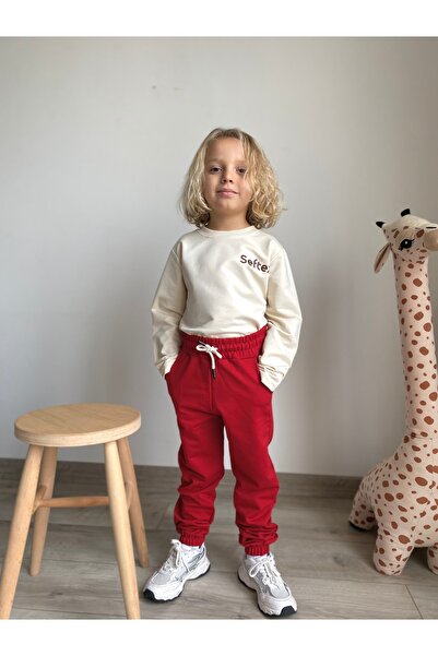 HeyAdventure Boys/Girls Jogger Sweatpants with Pockets, Elasticated Cuffs, Red