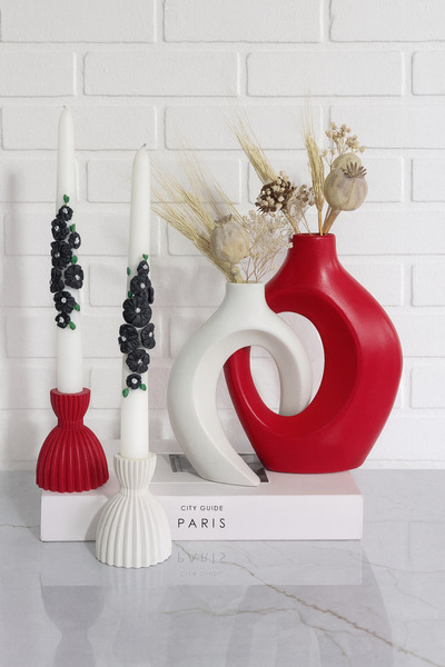 Zigzag Home Decorative Bohemian Style Lover Ivy Vase and Damask Candle Holder Set Decorative Vase Set Figurine