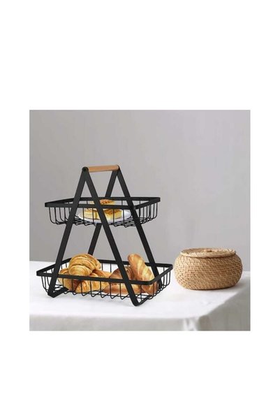 WTO Cos pentru fructe, Metal/Lemn, WTO®, supraetajat, ideal pentru fructe, legume, 27 x 17 x 29.5 cm