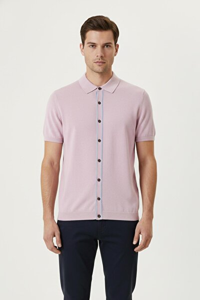 Sabri Özel Gül Kurusu Slim Fit Triko Düğmeli Polo Yaka Gömlek