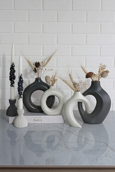 Zigzag Home Set decorativ de 6 bucăți de vază și suport pentru lumânări în st...