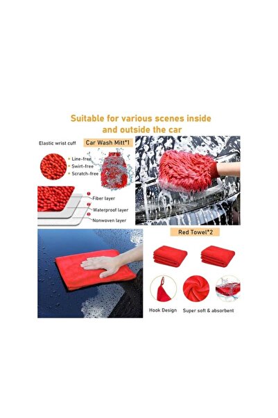 OEM Set 18 Piese Detailing Auto, Curatare Interior Si Exterior, Rosu-Negru