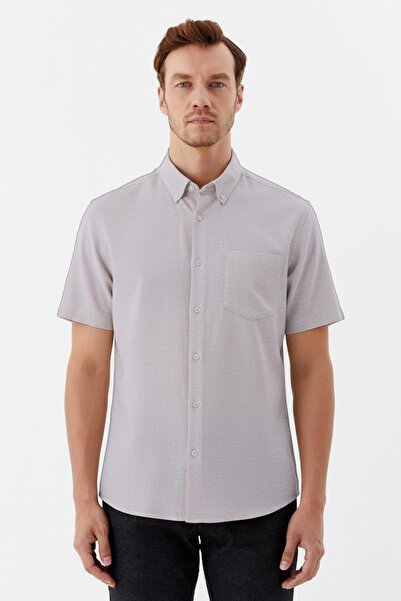 Sabri Özel قميص رجالي قطني بأكمام قصيرة باللون الأحمر الداكن