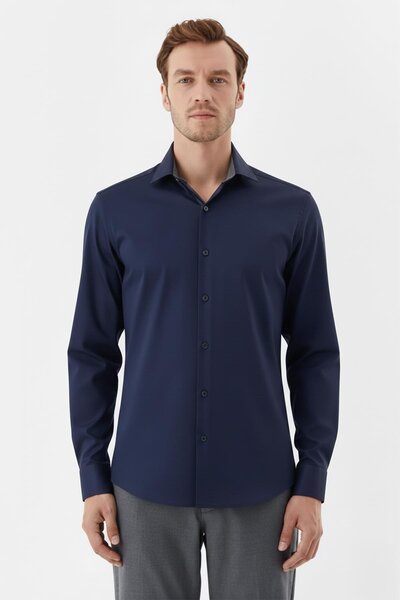 Sabri Özel Класична сорочка з коміром для чоловіків, темно-синя