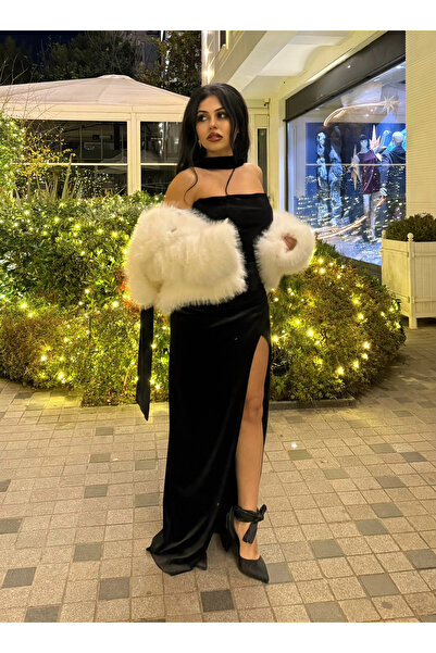 moneta boutique Дамска рокля с шал, без презрамки и цепка, от кадифе