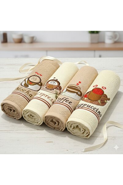 Coton Delux Coffee 4’lü Mutfak & El Havlusu Seti – %100 Pamuk