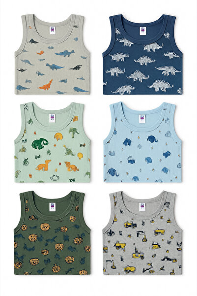 Stars Underwear Boy's Undershirt 6 Pieces/Patterned Color Cotton Patterned Flexible Does Not Cause Sweating