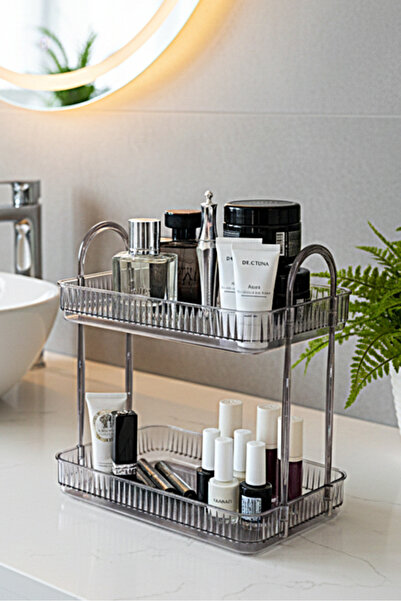 UNIQUE ME 2 Tier Makeup Organizer Cosmetic Accessory Organizer Bathroom Shelf Stone