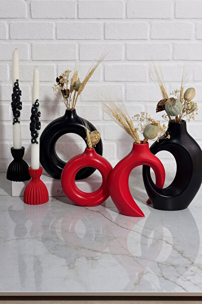 Zigzag Home Decorative 6 Piece Bohemian Style Vase and Candlestick Candle Holder Set Design Decoration Trinket Set