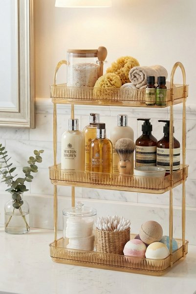 UNIQUE ME 3 Tier Makeup Organizer Cosmetic Accessory Organizer Bathroom Shelf Amber
