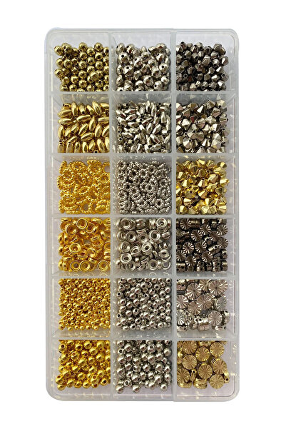 By MO Accessories Organizer Kutuda 18 Çeşit Ara Aparat Takı Boncuk Kutusu Altın ve Gümüş Renk Akrilik