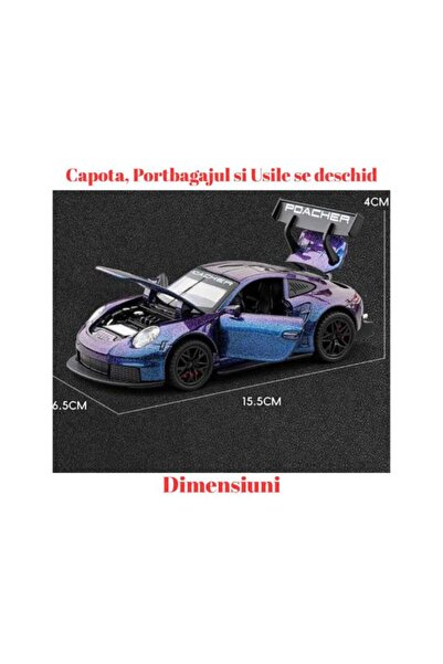 OEM Porsche GT3 RS Metal Car, Sounds and Lights, Moving Doors, Pull-Back, 16cm, Blue