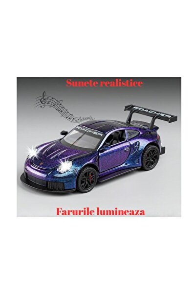 OEM Porsche GT3 RS Metal Car, Sounds and Lights, Moving Doors, Pull-Back, 16cm, Blue