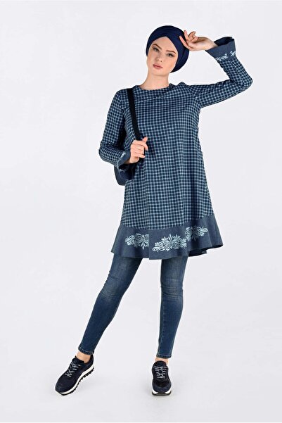 Alvina 4793 Model Gingham Pattern - Flounce Skirt and Embroidered Tunic
