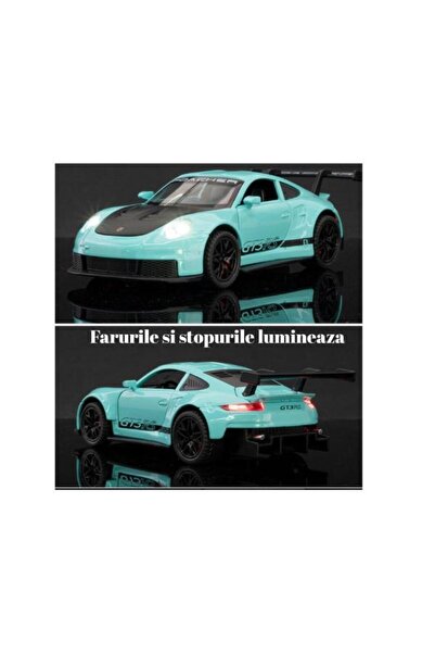 OEM Metal car type Porsche GT3 RS, Sounds and lights, Movable doors, Pull-Back, 16cm, Turqoise