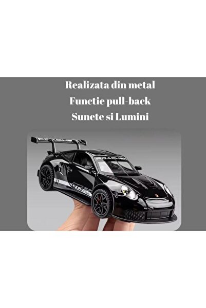 OEM Metal Car Porsche GT3 RS, Sounds and Lights, Moving Doors, Pull-Back, 16cm Black