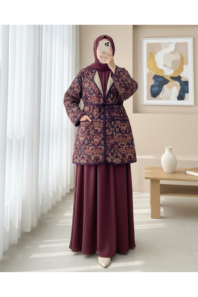 Modamorfo Double Pocket Snap Button Lined Quilted Jacket - Purple