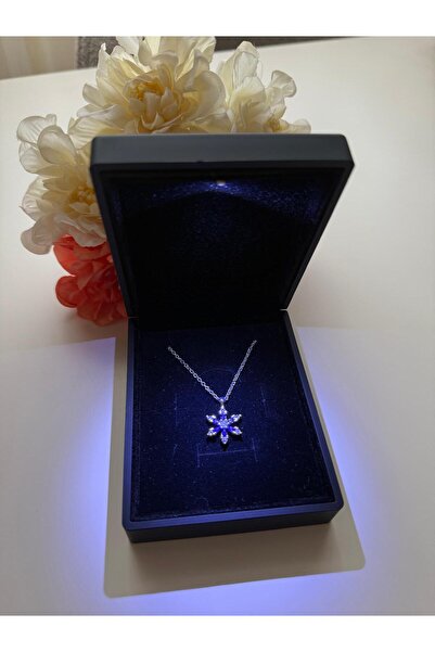 HKN AVM ACCESSORİES Işıklı Kutulu Gümüş renk Mor Lotus Çiçeği Kolye yılbaşı s...