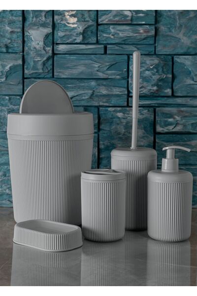 Rembox 5'li Banyo Seti 7 Lt Çöp Kovası Tuvalet Fırçası Lavabo Takımı Sabunluk...