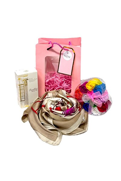 velve Pachet Secret, extract de parfum arabesc Barakkat femei 50 ml,cutie trandafiri din sapun, esarfa,Roz