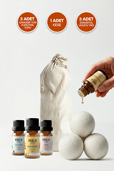 Parla Concept Çamaşır Yün Kurutma Topu ve Koku Seti - Kurutma Makinesi İçin - 3 Adet Top ve 3 Adet Koku - XL