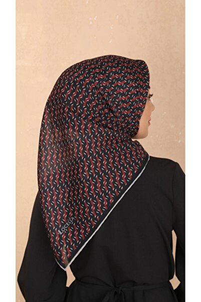 locella Soft Pamuk Eşarp Siyah Kırmızı-10