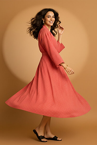 dorbe glitter dot pattern open kimono-style belted long kimono cardigan for women