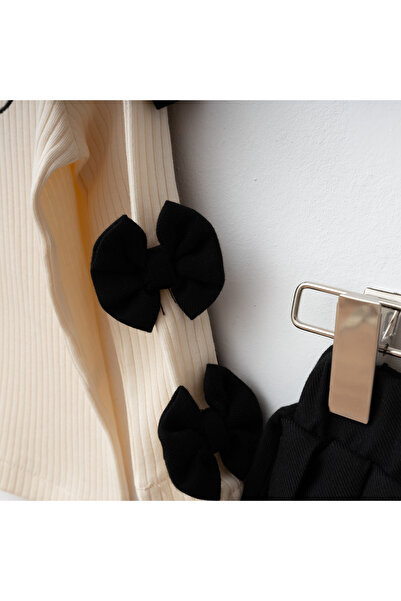 My Lusa baby wear Suna Girl's Bow Detailed Long Sleeve Ribbed Blouse and Pleated Skirt Set 2-5 Years Old