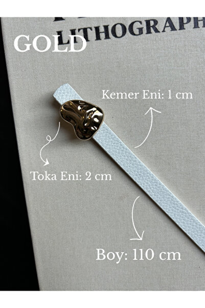 LİA KEMER Logic Embossed Heart Pattern Women's Gold Buckle Belt Jacket Belt Dress Belt Trouser Belt