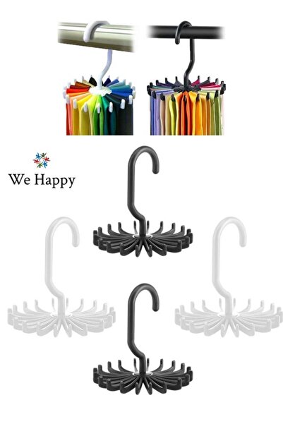 WE HAPPY Pack of 4 Tie & Belt Hanger Rotating 20-Hook Scarf Organizer White/B...