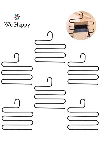 WE HAPPY S-Shape 5-Layer Stainless Steel Clothes Hanger, Black (Pack of 6)