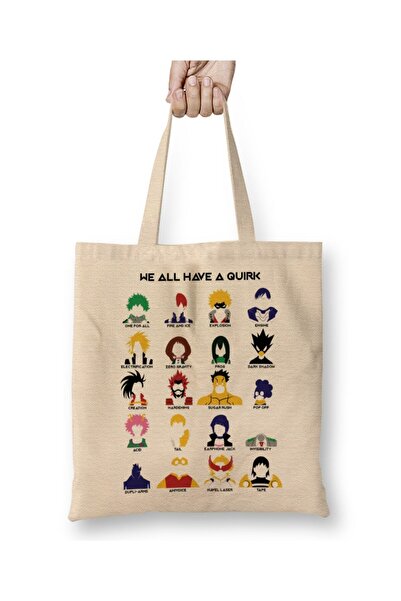 Toyaso My Hero Academia We All Have a Quirk White Cloth Bag Long Handle Shopping Bag Beach Bag