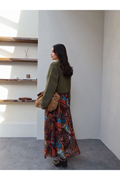 ESRAHELVACI Belted Ethnic Pattern Chiffon Skirt