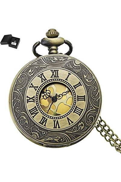 Yash Roman Number Engraved Gold Dial Quartz Pocket Watch
