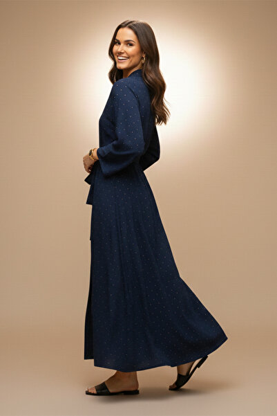 dorbe glitter dot pattern open kimono-style belted long kimono cardigan for women