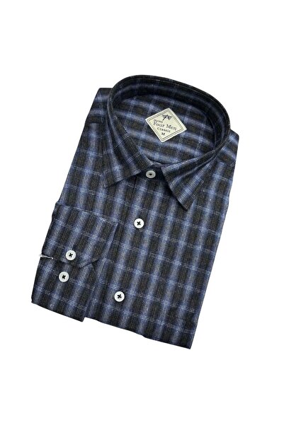 GÖMLEK GALERİSİ Classic Loose Fit Plaid Wool Flannel Woven Men's Shirt