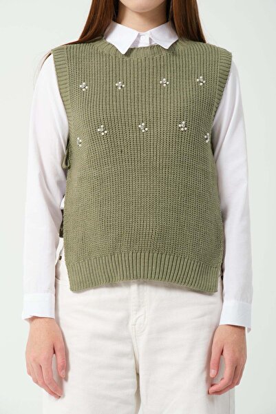 Hatun Atila Hatunatila Stone Detailed Knitwear Sweater 2020 Oil Green