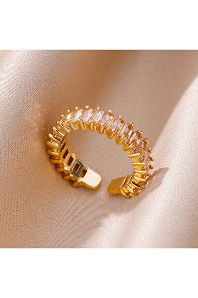 Choice 7 JZ4470G-9 خاتم مفتوح من الزركون المكعب الملون للنساء من الفولاذ المقاوم للصدأ باللون الذهبي خواتم مربعة بوهيمية