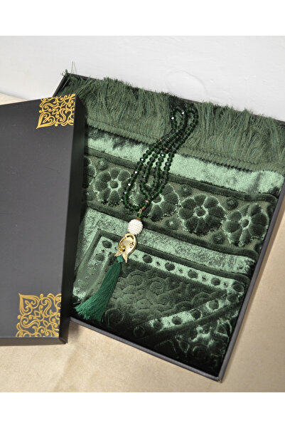 Bilenler Hediyelik Seccade Tesbih Set– Jakarlı Dokuma Seccade ve Kristal Tesb...