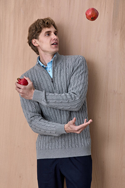 SMILE Dramen Gray Melange 100% Cotton Zippered Knitwear