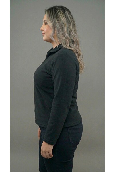 BESKAR Γυναικείο μαύρο φούτερ με μισό φερμουάρ ψηλός λαιμός Winter Thermal Fleece