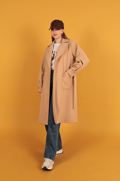 evolise Knitted Cashmere Women's Coat-Salmon